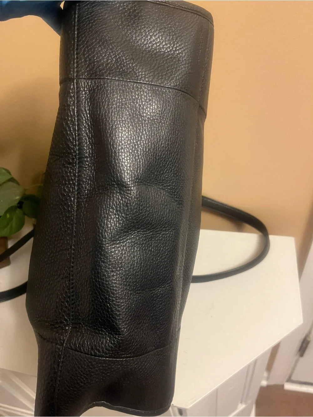 Tory Burch Black Pebbled Leather Tote with Gold Logo Hardware